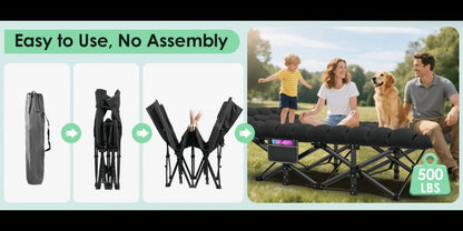Folding Camping Cot Bed for Adults – Heavy Duty Double Layer Oxford Portable Camp Cot with Soft Pad & Carry Bag for Camping, Beach, Travel & Napping, 450/550/650 LBS Capacity Options