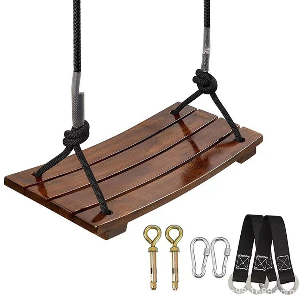 Solid Wood Outdoor Swing Seat 440LBS Capacity Adjustable Rope Length Single Seat Tree Swing for Kids Adults Backyard Garden Patio Hanging Rope Swing