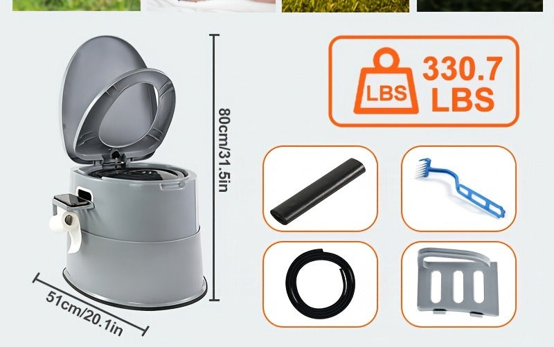 Portable Camping Toilet Extra Large for Adults – Indoor Outdoor Commode with Detachable Inner Bucket & Removable Paper Holder, Lightweight & Compact for Camping, Boat, Van & Emergency Use, Black & Gray