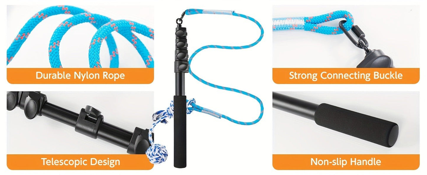 Dog Flirt Pole Telescopic - Extendable Flirt Stick with 3 Detachable Toys & Nylon Rope, Aluminum Alloy Dog Chase Toy for Small Medium Large Dogs, Agility Training Exercise & Interactive Play Tool
