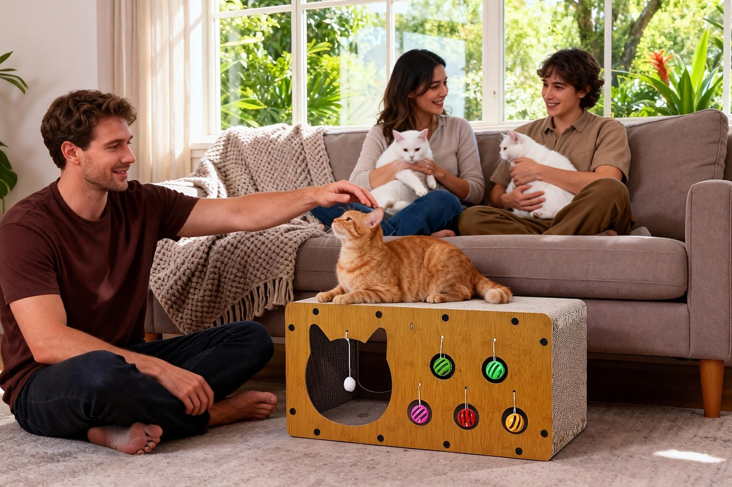 Cat Scratching Board with Interactive Rolling Ball – Multifunctional Cat Furniture for Scratching Playing & Resting, Sturdy Breathable Design, Perfect Cat Toy Gift for Indoor Cats