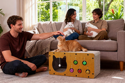 Cat Scratching Board with Interactive Rolling Ball – Multifunctional Cat Furniture for Scratching Playing & Resting, Sturdy Breathable Design, Perfect Cat Toy Gift for Indoor Cats