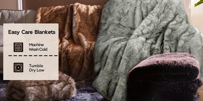 Faux Fur Throw Blanket 1060GSM Luxury - Super Soft Reversible Plush Mink Blanket for Bed Couch Sofa, Oversized Heavy Weight Cozy Blanket, Leopard Animal Print & Solid Colors, Throw & Twin Size