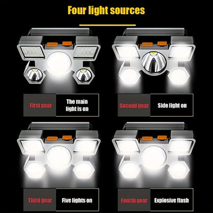 USB Rechargeable Headlamp 2 Pack 5 LED 4 Modes IP44 Waterproof Head Torch for Outdoor Fishing Camping Emergency