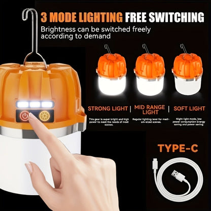Rechargeable LED Camping Lantern with Power Bank USB Outdoor Hanging Tent Light Built-in Battery Emergency Lamp for Camping BBQ Hiking Patio Backpacking Portable Camp Light Orange