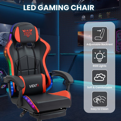 RGB Gaming Chair with LED Lights Footrest Ergonomic Gaming Chair with Massage Lumbar Support Reclining Video Game Chair for Adults Home Office Computer Chair with USB RGB Lighting