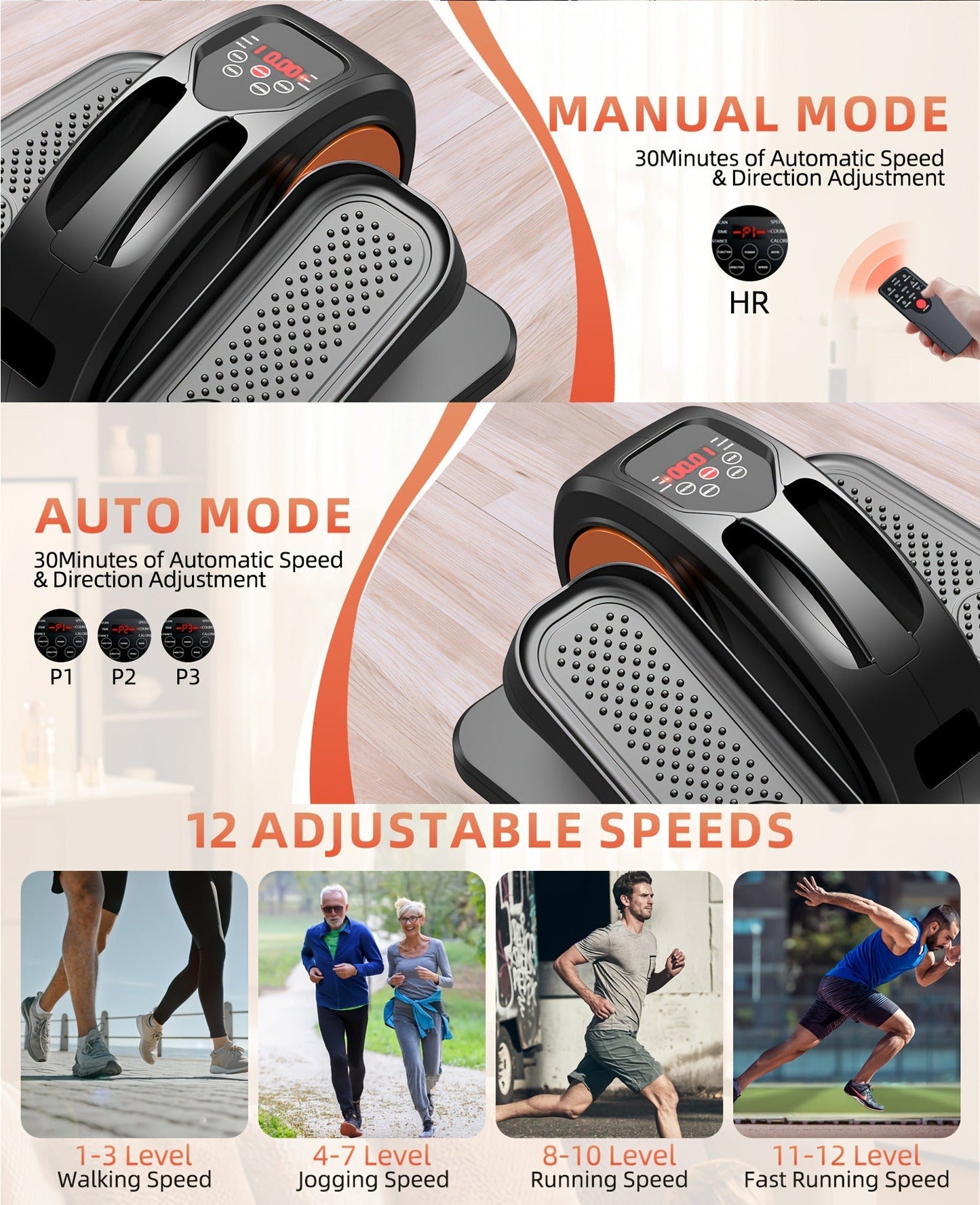 Under Desk Elliptical Machine Fully Assembled Quiet Portable Seated Pedal Exerciser with Remote Control 12 Adjustable Speeds for Home Office Workout Low Impact Leg Exercise Equipment