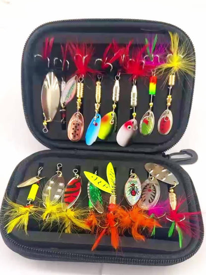 Metal Spoon Fishing Lures 16pcs – Spinner Bait Kit for Pike, Bass & Trout | Saltwater & Freshwater Artificial Lures with Tackle Storage Box