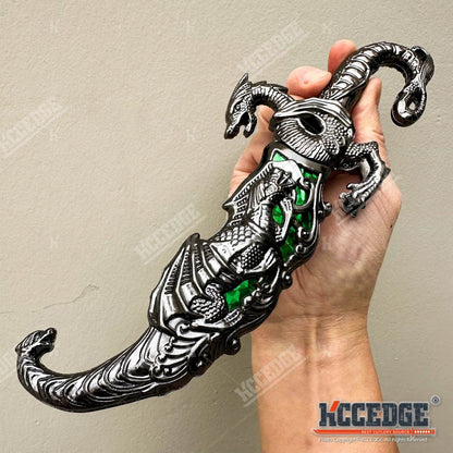 Medieval Fantasy Fixed Blade Knife with Scabbard – 9" Dragon Cosplay Collectible Dagger, 440 Stainless Steel, Historical Replica for Display & Medieval Fair Props