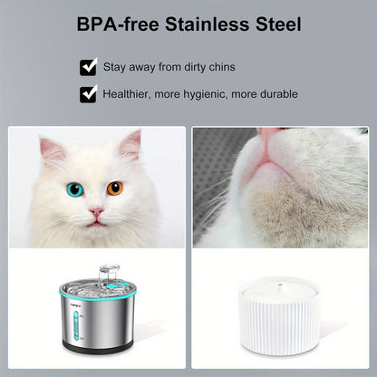 Cat Water Fountain Stainless Steel 50oz/1.5L - Ultra Quiet Auto Pet Water Dispenser with LED Light, Visible Window & Dishwasher Safe - Includes Replacement Filters for Cats & Dogs Indoor