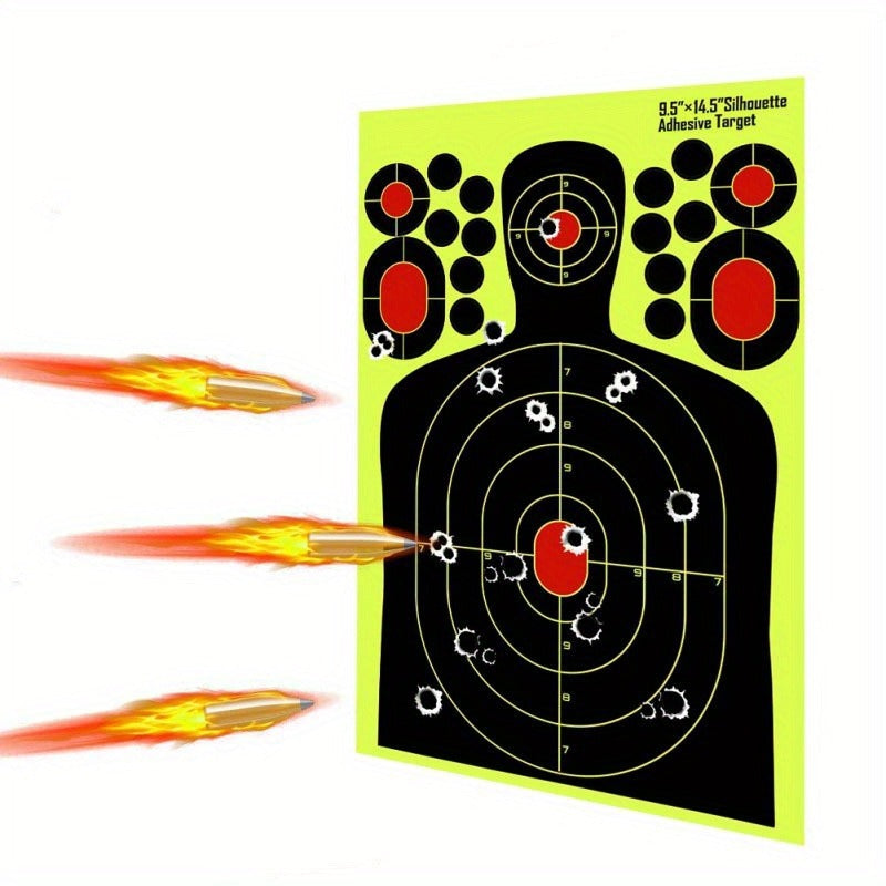 Splatter Shooting Targets Human Silhouette 20 Pack – Reactive Glow Fluorescent Paper Range Targets for Pistol, Rifle & Archery Training | High-Visibility Shot Placement Feedback