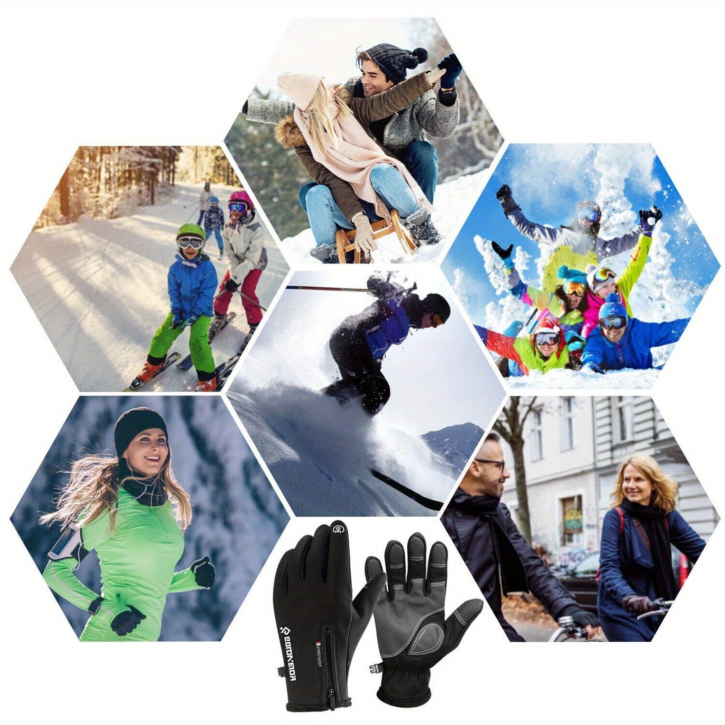 Windproof Knit Gloves for Outdoor Riding & Skiing – 2 Pairs Full-Finger Slip-Resistant Winter Gloves | 100% Polyamide Warm Gloves for Men & Women | S M L XL XXL | Black Gray
