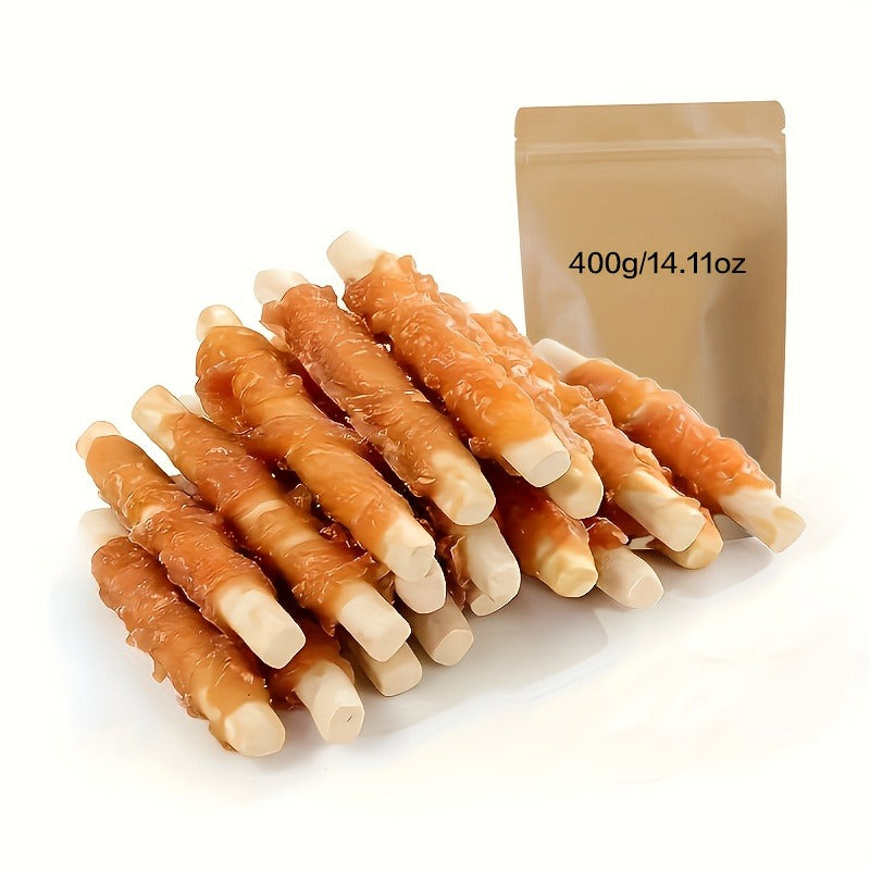 Calcium Stick Dog Treats – Chicken Wrapped Milk Calcium Sticks, High Protein Easily Digestible Training Rewards for Small Medium Large Dogs, Healthy Dental Chews with Real Chicken & Milk, 200g & 400g