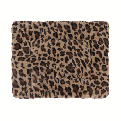 Reversible Plush Pet Mat Leopard Print Fleece Soft Warm Dog Cat Bed Pad Anti-Slip Machine Washable for Crate Car Sofa Floor Small Medium Large Breeds S M