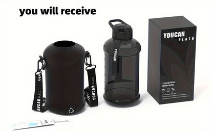 Half Gallon Water Bottle 74oz with Insulated Sleeve, Straw & Time Marker – BPA Free Leakproof Large Sports Jug with Carrying Handle & Strap for Gym, Fitness & Outdoor