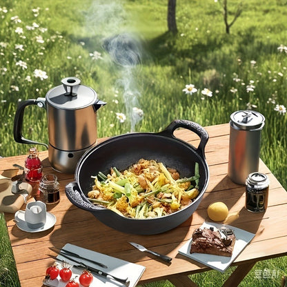 Cast Iron Frying Pan 20cm Pre-Seasoned with Dual Handles - Non-Stick Oven Safe Skillet for Outdoor BBQ, Camping & Stovetop Cooking - Compact Multi-Functional Cast Iron Skillet