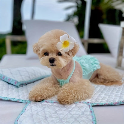 Dog Swimsuit Sky Blue Jumpsuit with Swim Cap – Pet Beach Vacation Outfit Bikini Vest for Dogs & Cats, Summer Swimming Costume, Sizes XS to XL for Small Medium Large Pets