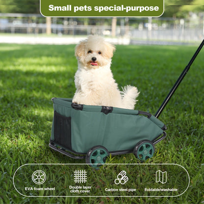 Pet Stroller Foldable 4-Wheel Dog Cat Stroller with Storage Basket – 360° Swivel Front Wheels, Rear Brake, Smooth Ride for Small Medium Dogs & Cats, Lightweight Travel Pram