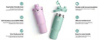 Stainless Steel Tumbler with Handle and Straw Vacuum Insulated Water Bottle 2-in-1 Lid Chug Lid Straw Lid Silicone Boot Matte Finish Gift for Women Men Christmas