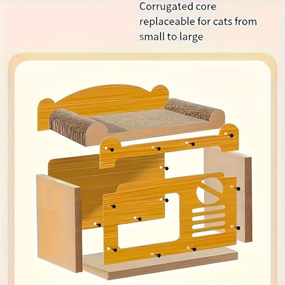 Large Cat House with Scratcher Pad & Plush Ball Toys, Ventilated Multi-Functional Indoor Outdoor Cat Shelter, Easy Assembly Single Door Double Door Luxury Double-Layer Cat Condo, Festival Gift