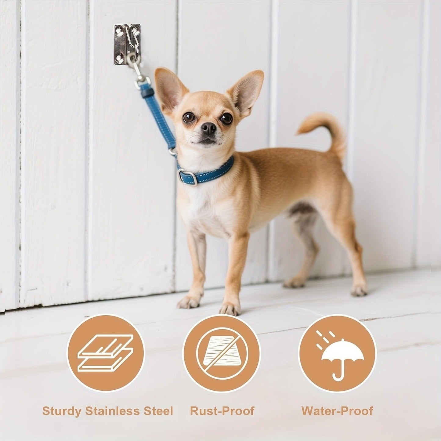 Heavy Duty Dog Tie Out Wall Hooks Set of 2 - Metal Wall-Mounted Leash Anchor with Dual Switchable Hooks, Scratch-Resistant for Walls & Floors, Sturdy Indoor & Outdoor Dog Leash Hook, Grey