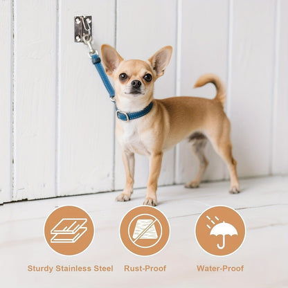 Heavy Duty Dog Tie Out Wall Hooks Set of 2 - Metal Wall-Mounted Leash Anchor with Dual Switchable Hooks, Scratch-Resistant for Walls & Floors, Sturdy Indoor & Outdoor Dog Leash Hook, Grey