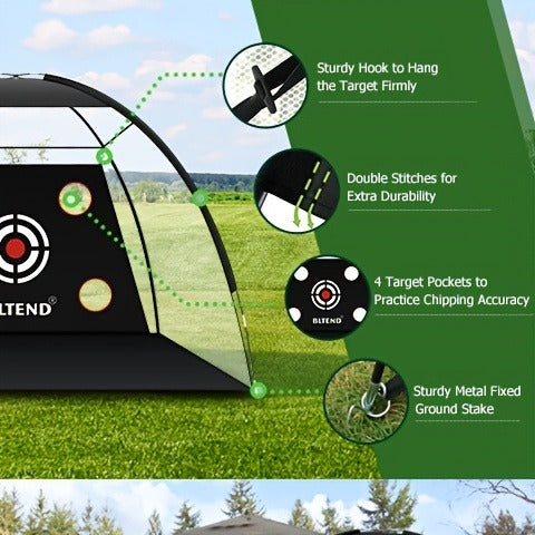 Golf Practice Net with Mat Set 10x7ft – Heavy Duty Backyard Driving Hitting Net with Turf Mat Golf Balls Rubber Tees & Carry Bag for Indoor Outdoor Training – Golf Gift for Men Women