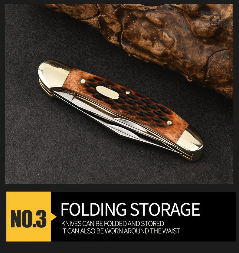 Folding Pocket Knife Handcrafted Multi-Tool with White Copper Finish, Wood Grain & Cow Bone Handle – Portable EDC Blade for Camping, Hunting & Everyday Carry, Best Gift for Men