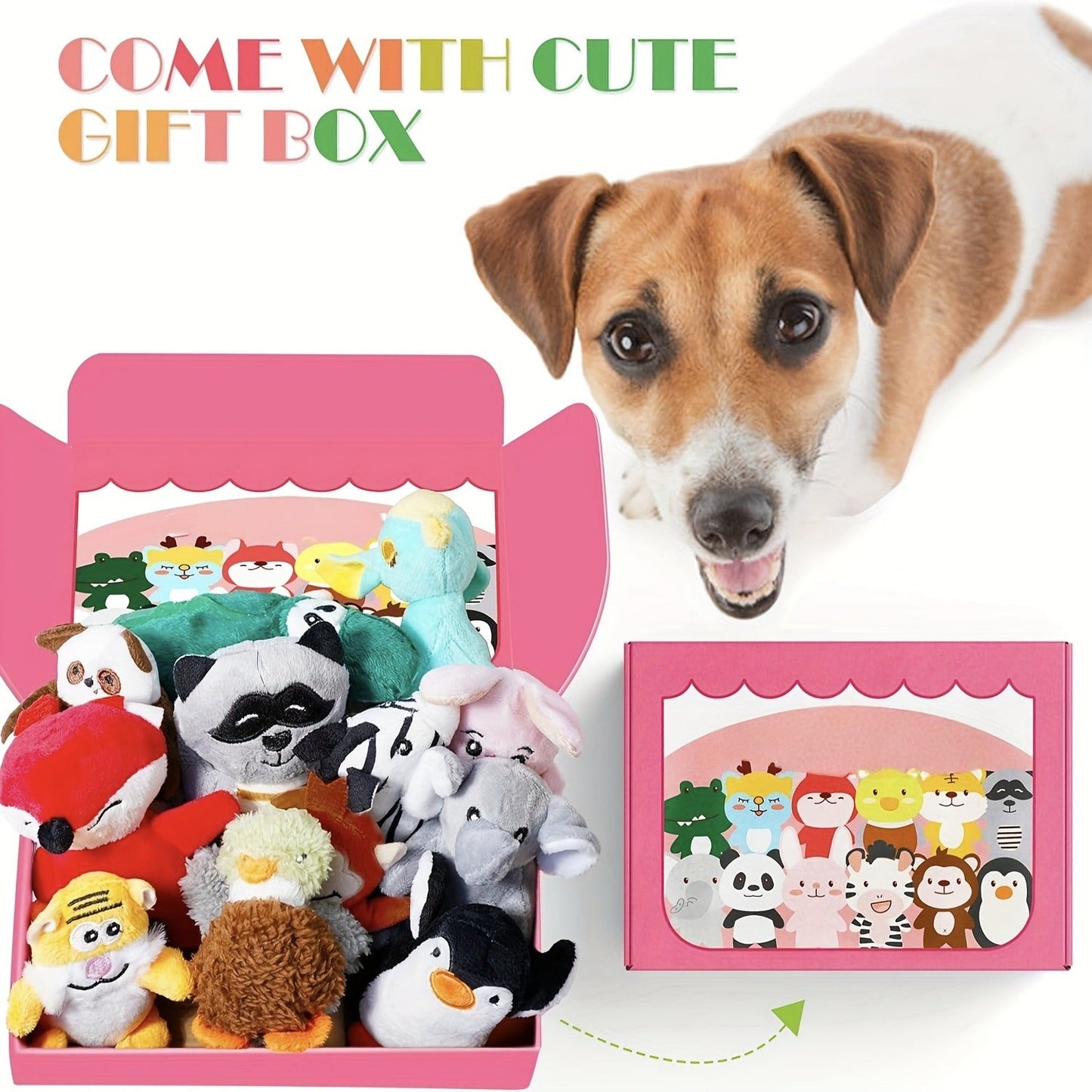 Dog Squeaky Toys 12 Pack Stuffed Animal Plush Puppy Toys with Gift Box – Soft Chew Toys for Small to Medium Dogs, Cute Teething Toys Set with Squeaker, Interactive Dog Toy Bundle