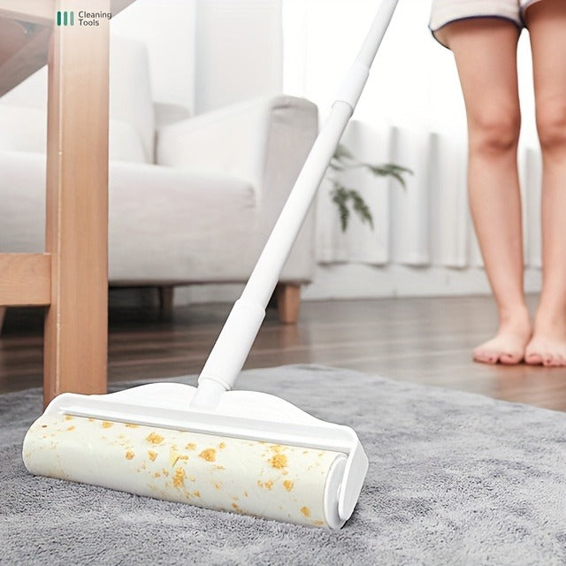Lint Roller with 49-Inch Extendable Handle for Pet Hair Removal – Reusable Sticky Roller for Sofa, Carpet, Clothes, Floor & Furniture, Tear-Off Design, White