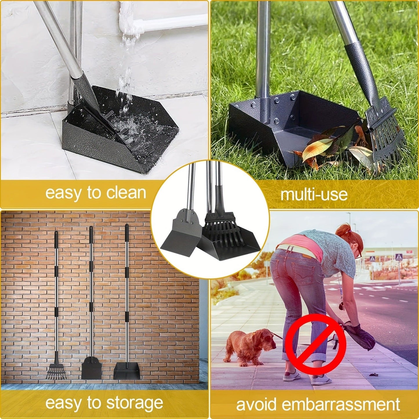 Dog Pooper Scooper Set - Stainless Steel Tray & Rake with Adjustable Long Handle, Rust-Proof Durable Pet Waste Removal Tool, Easy to Clean, Ideal for All Dog Breeds, Yard & Outdoor Use