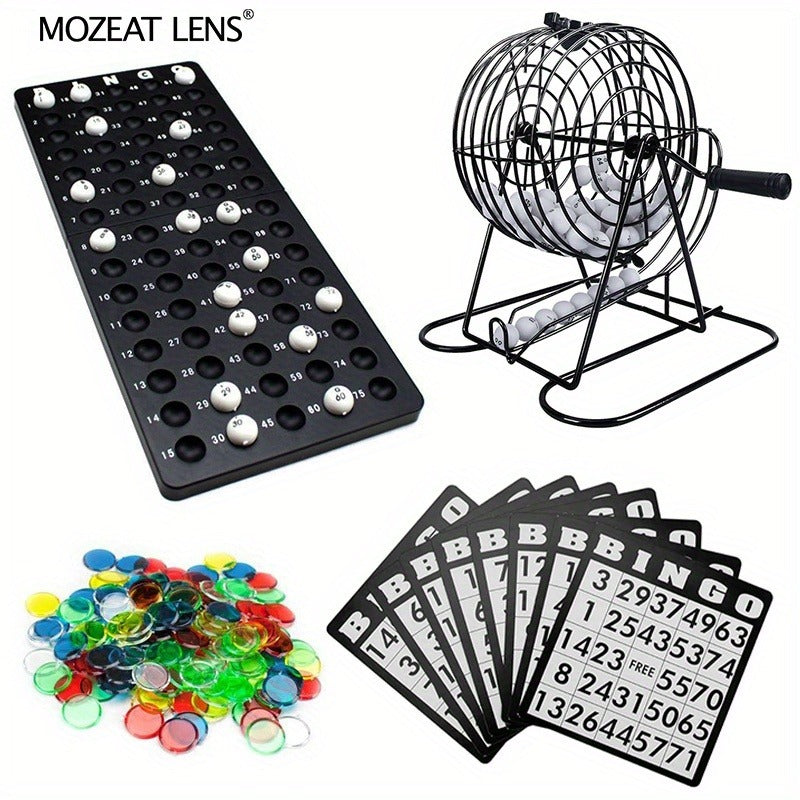 Bingo Game Set Metal Cage Lottery Machine Vintage Desktop Bingo Caller Kit for Family Game Night Party Adults Kids Birthday Holiday Gathering