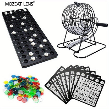 Bingo Game Set Metal Cage Lottery Machine Vintage Desktop Bingo Caller Kit for Family Game Night Party Adults Kids Birthday Holiday Gathering