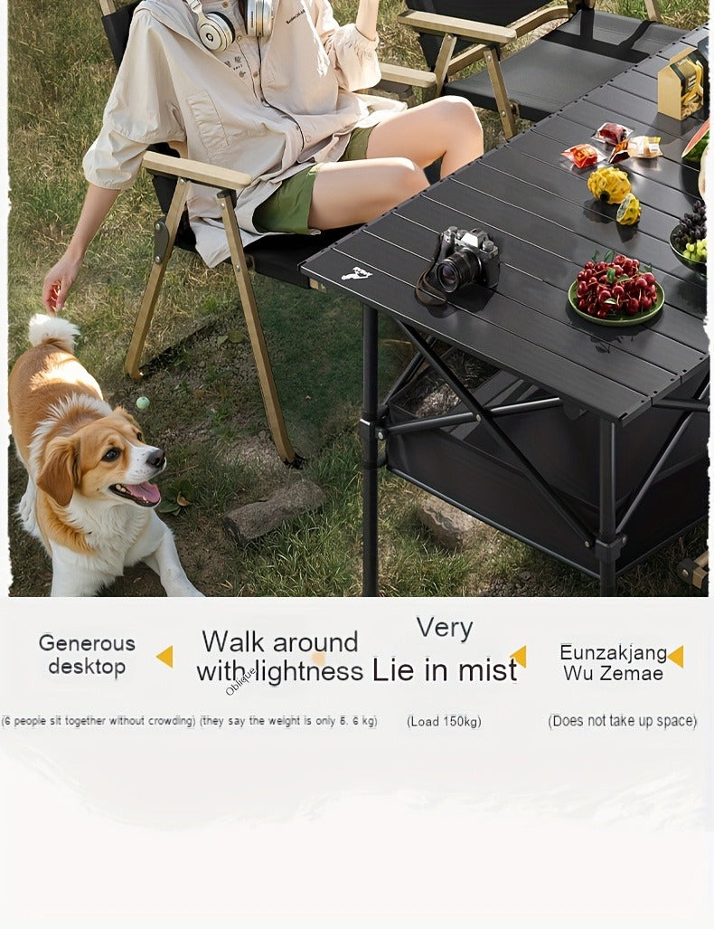 Foldable Roll-Up Camping Picnic Table with Carry Bag | Portable Outdoor Table for Camping Beach Backyard BBQ Parties Patios | Lightweight Compact Indoor Outdoor Table Black Large Plus Size