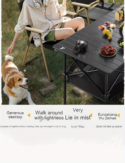 Foldable Roll-Up Camping Picnic Table with Carry Bag | Portable Outdoor Table for Camping Beach Backyard BBQ Parties Patios | Lightweight Compact Indoor Outdoor Table Black Large Plus Size