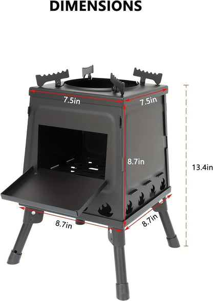 Wood Burning Campfire Stove – Heavy Duty Outdoor Camp Stove with Sturdy Legs & Air Vents for Hiking Backpacking Picnic BBQ Travel