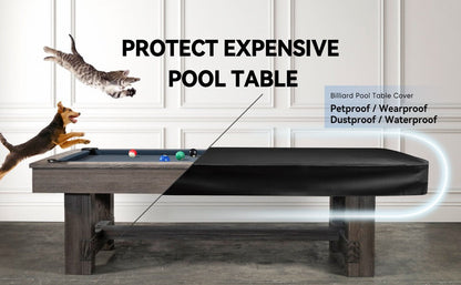 Leatherette Pool Table Cover 7 8 9FT Waterproof Tearproof Billiard Table Protector with Leg Cutouts Scratch-Resistant Easy-Clean Protective Cover Black