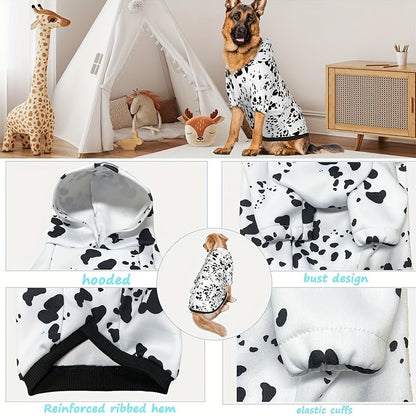 Dog Hoodie Dalmatian Print Pullover Sweatshirt – Soft Polyester Hooded Pet Costume for Small Medium Large Dogs, Autumn Winter Halloween Outfit, Elastic Ribbed Cuffs, Machine Washable