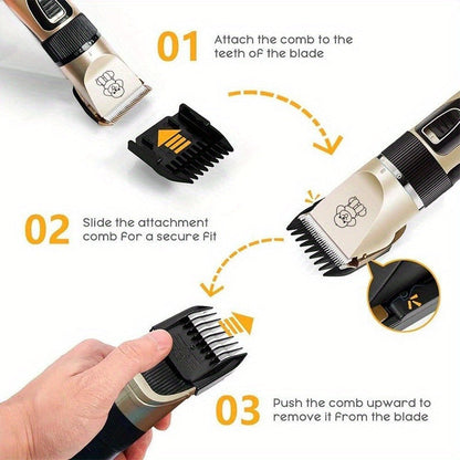 Pet Hair Clipper Cordless Adjustable Comb - Silent Low Noise Rechargeable Electric Dog Cat Grooming Scissors Set, Multiple Style Options, USB Charging Wireless Pet Trimmer for Dogs Cats