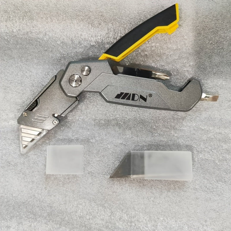 Folding Utility Knife Aluminum Alloy Multifunctional EDC Box Cutter with Screwdriver Blades 10 Replacement Blades for DIY Camping Outdoor