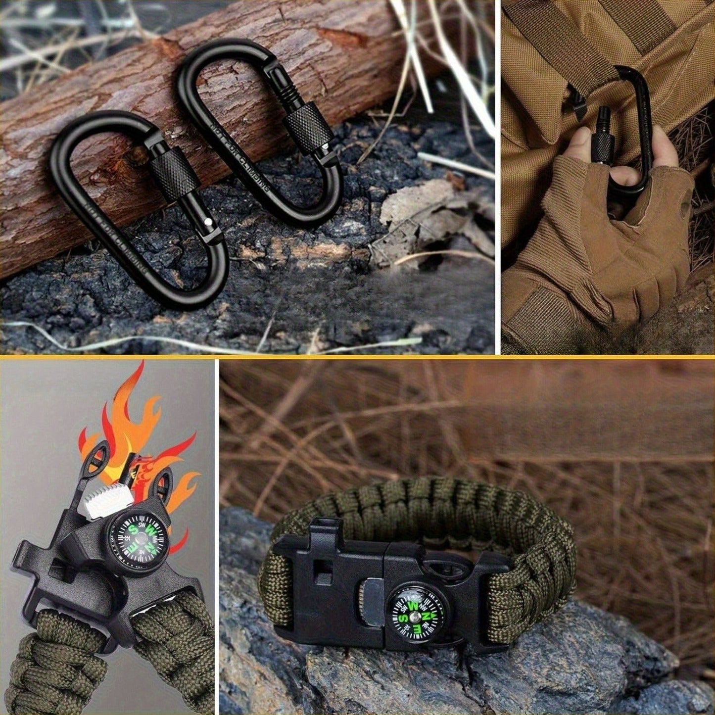 Wilderness Survival Kit, 12/20/60 Piece Outdoor Emergency Gear Set with Paracord Bracelet, Survival Whistle, Flashlight, Wire Saw & More – Ideal for Hunting, Hiking, Fishing & Camping