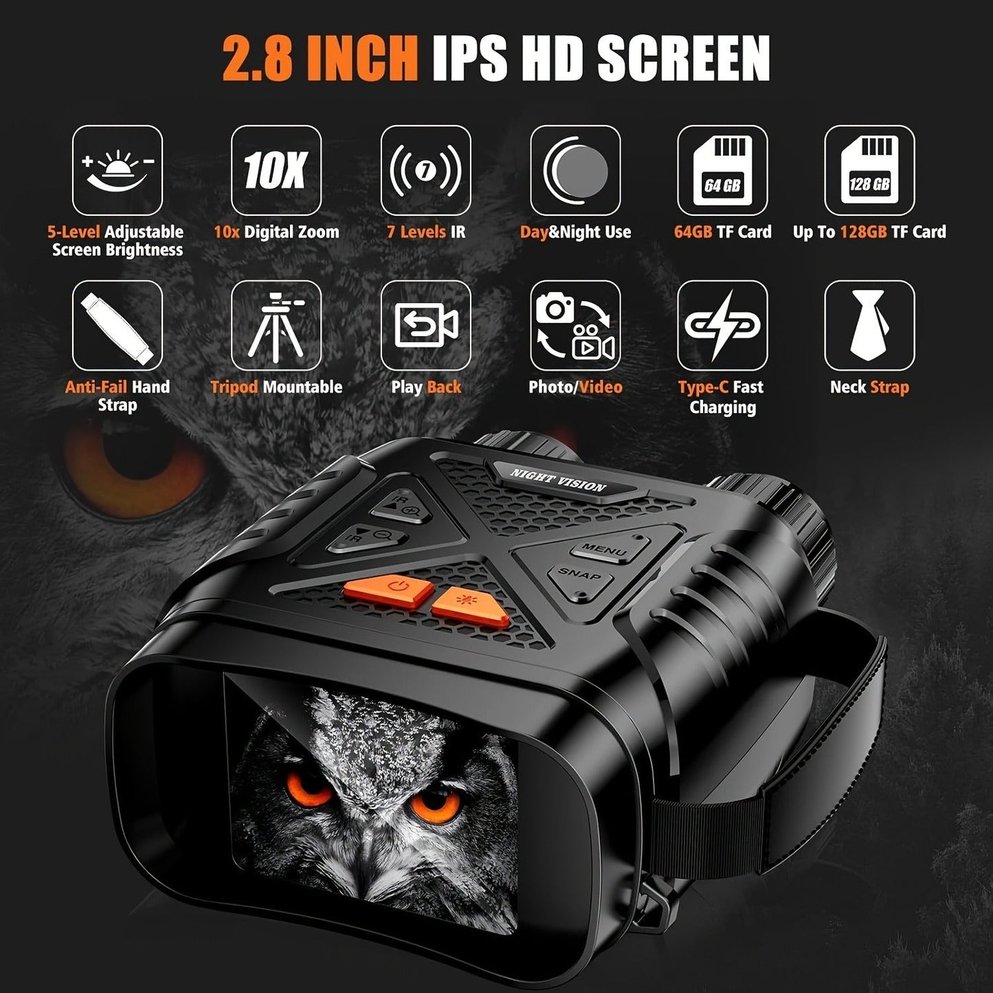 Night Vision Binoculars for Adults 4K Digital - 1080P HD Infrared Night Vision Goggles with 2.8" Screen, 10x Zoom, 7-Level 850nm IR Illuminator, 2000mAh Rechargeable Battery for Hunting Camping Boating Wildlife Observation, Gift for Men