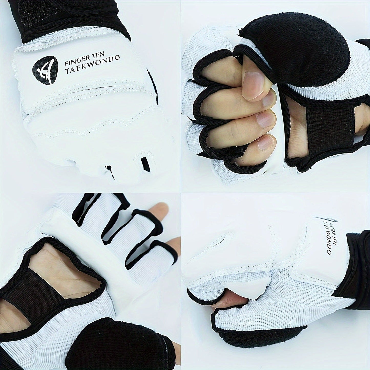 Taekwondo Sparring Gear Set Half Finger Gloves Hand & Foot Protectors with Wrist Wraps & Ankle Support for Boxing Kickboxing Men Women