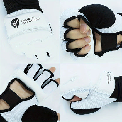 Taekwondo Sparring Gear Set Half Finger Gloves Hand & Foot Protectors with Wrist Wraps & Ankle Support for Boxing Kickboxing Men Women