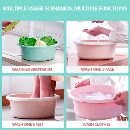 Plastic Wash Basin 12 Quart Stackable Round Tub - Portable Household Washing Bowl for Kitchen, Camping, Face Washing, Fruit & Vegetable Cleaning, Dish Washing & Bottle Rinsing, 4 Colors, Small to Oversized