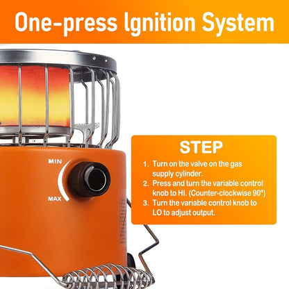 Portable Propane Camping Stove 9000 BTU – 2-in-1 Indoor & Outdoor Gas Heater for Camping, Cooking & Emergency Preparedness, Adjustable Flame, Stainless Steel, Compact 10.7x7 Inch with Gas Hose & MAPP Converter (Yellow)