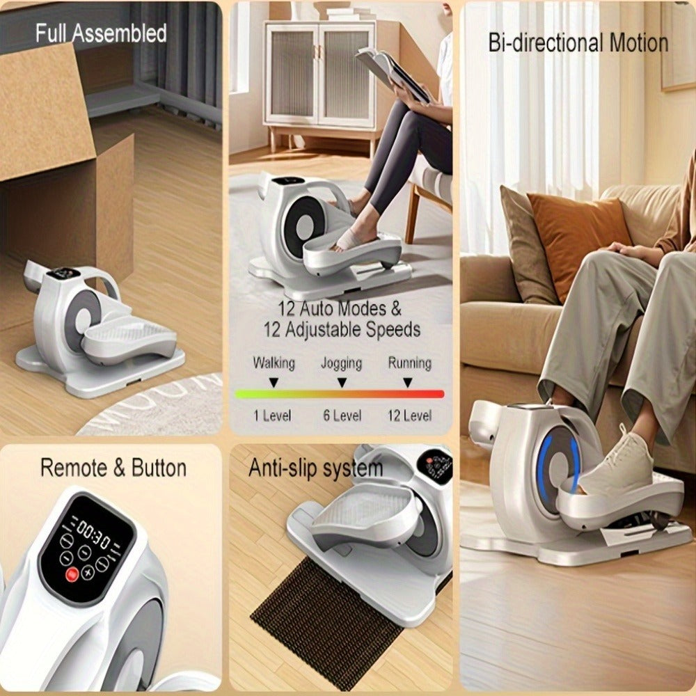 Under Desk Elliptical Machine – 12-Speed Electric Seated Leg Exerciser, Quiet & Portable Foot Pedal Trainer with Remote, for Seniors & Home Office Workouts