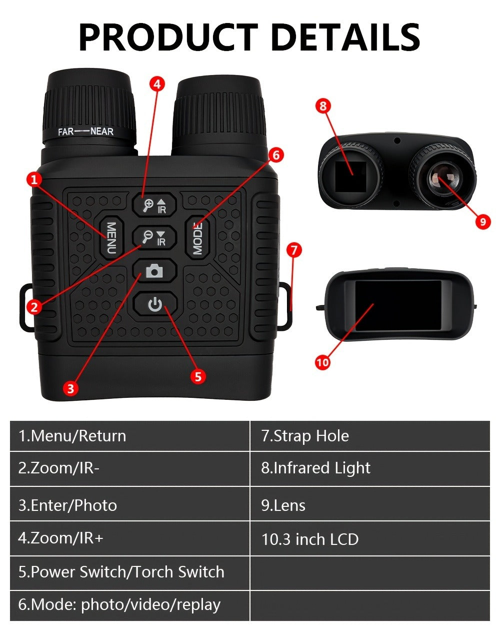 Digital Night Vision Monocular 6X – Infrared Night Vision Scope with 2000mAh Battery, 3" LCD Screen & Photo/Video Recording for Hunting Camping Wildlife