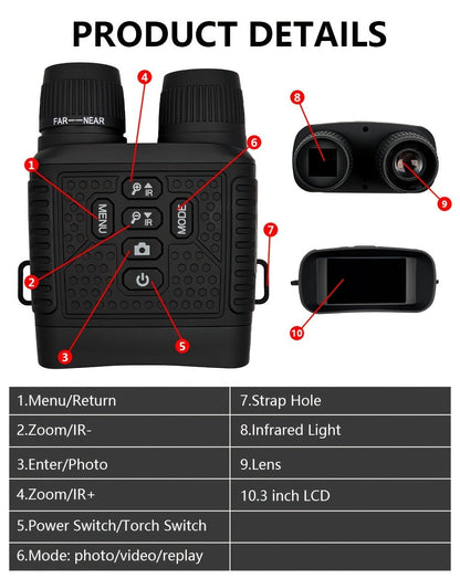 Digital Night Vision Monocular 6X – Infrared Night Vision Scope with 2000mAh Battery, 3" LCD Screen & Photo/Video Recording for Hunting Camping Wildlife