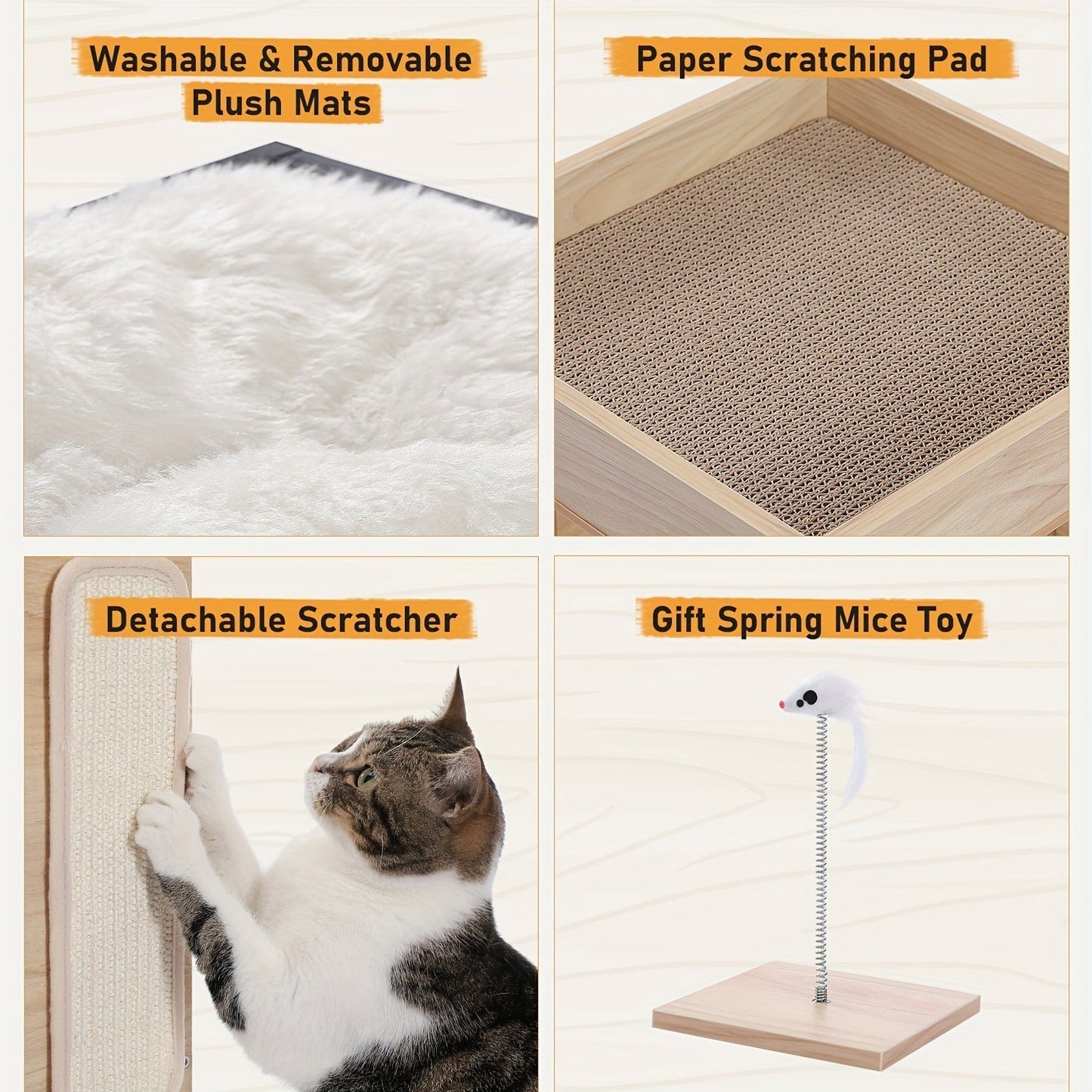 Cat Tree Small Modern 23.6" Wood Cat Tower Furniture with Scratching Pad Removable Soft Mats & Free Cat Toy for Indoor Kittens, Climbing Scratching Playing Cat Furniture for Small Spaces, Brown